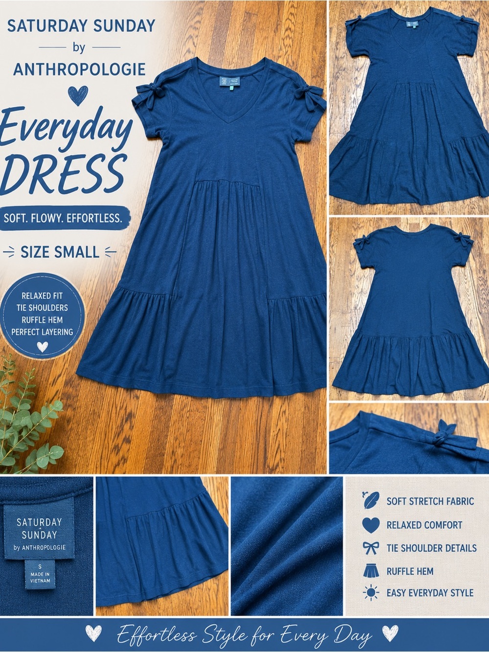 Saturday Sunday by Anthropologie Women’s Blue Ruffle Hem Dress Size Small